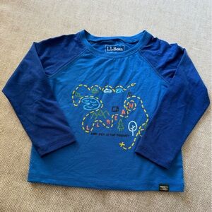 L.L. Bean Boys Long Sleeve Graphic Tee Size 2T Blue Trail Map Shirt